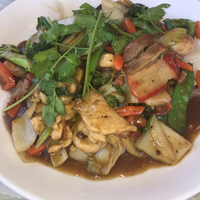 Rice Noodles Stir-Fry with Assorted Vegetables & Tofu.