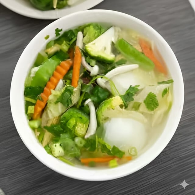 Mixed Veggies Rice Noodle Chicken Soup.