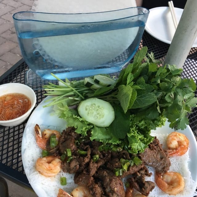 Self-Wrapped Grilled Beef & Shrimps.