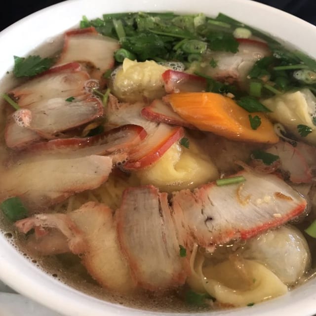Shrimp & BBQ Pork Belly Noodle Soup.