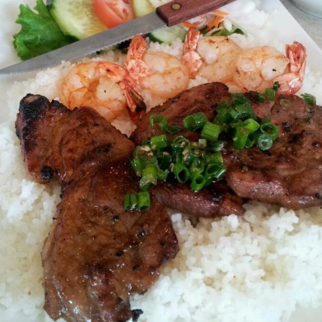 Grilled Pork Steak & Shrimp.